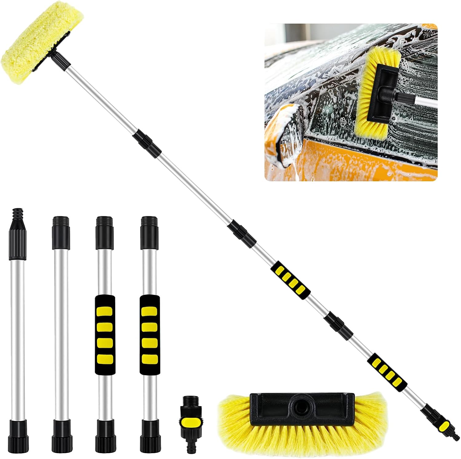QL2226  Water flow through car wash brush with 4 section aluminum handle